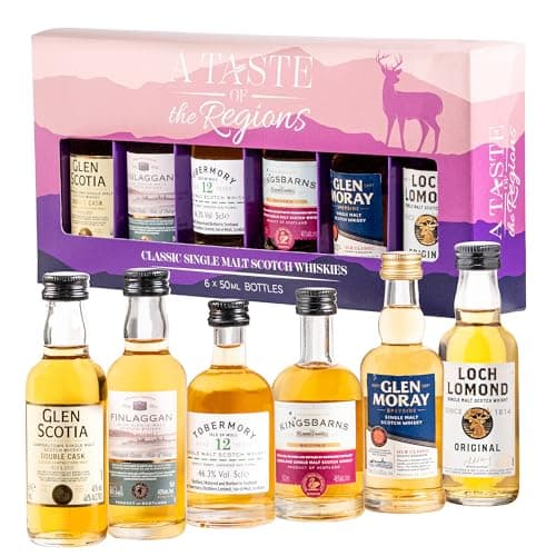 Image of Select Drams A Taste of the Regions Whisky Tasting Set – 6 x 5cl Single Malt Scotch Miniatures | Includes Glen Scotia, Glen Moray 12 & More | Scotch Whisky Gift Set for Him | Malt Whisky Tasting Set