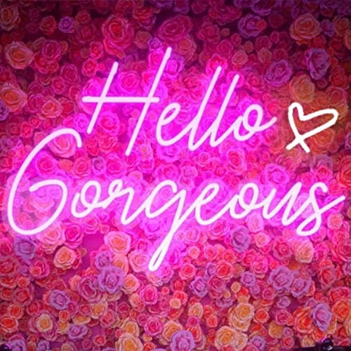 Image of Hello Gorgeous Neon Sign Hello Beautiful Pink LED Neon Lights for Home Wedding Birthday Backdrop Bacelorette Party Wth Dimmable Switch(5V,16.5X10.6inches)