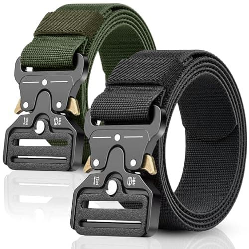 Image of mwellewm 2PCS Tactical Belt, Quick Release Canvas Military Belts with Metal Buckle, Adjustable Nylon Waist Webbing for Work Outdoor Army Policemen Casual Using