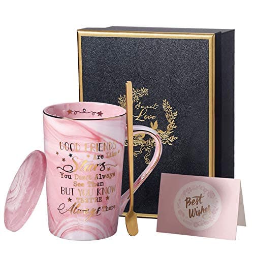 Image of Doublewhale Friend Friendship Gifts Coffee Mug - Good Fiends are Like Stars, 14 Oz Pink Ceramic Marble Mug Tea Cup, Ideal Gifts for Women, Girls, Friends Birthday