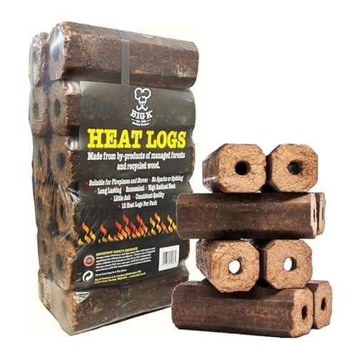 Image of Topline BIG K Saw Dust Wood Heat Logs - Pack of 12 Compressed Fire Wood Long Lasting Log Briquettes Heat Pack with Topline Card. Logs for Wood Burner, Fireplaces, Chimeneas, Multi-Fuel Stoves