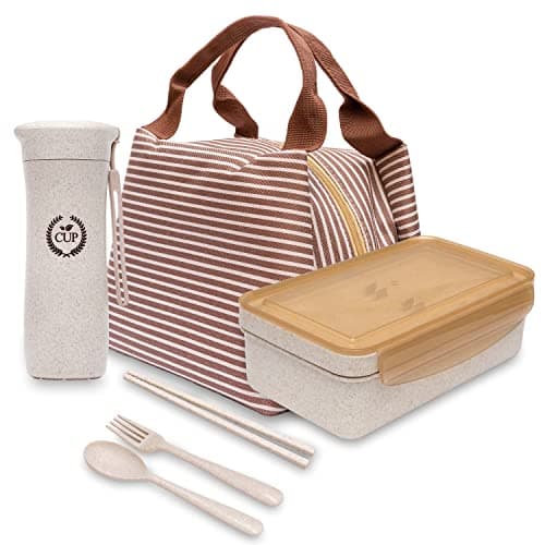 Image of Alta Scelta Eco-Friendly 11OO ML Lunch Box with Compartments, Bottle & Cutlery, Leak-Proof Bento Lunch Box for Work, School & Travel, Microwave Safe Lunchbox, Added Lunch Bag for Women, Men & Kids