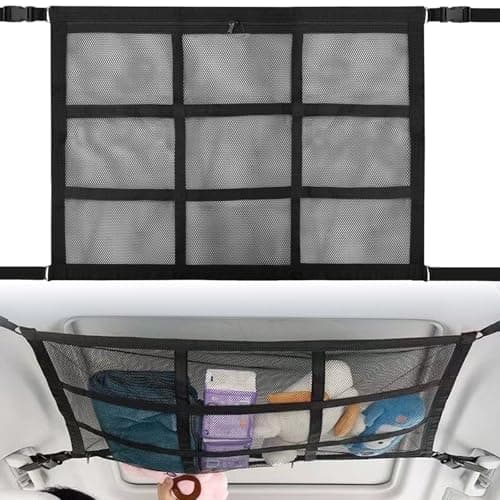 Image of XINFAQAQ Car Luggage Net, Universal Car Roof Luggage Net Cover, Car Net Roof Liner, 80 x 54 cm for Four Roof Armrests on Cars, SUVs, Vans, Jeeps