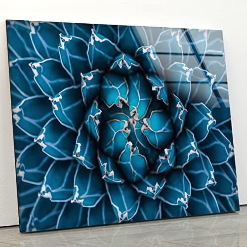 Image of Myphotostation Blue Agave Wall Art Tempered Glass Wall Art 20x20'' Floral Wall Art Decor Glass Printing Large Wall Art for Living Room Agave Plant Flower Wall Art