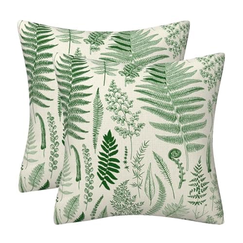 Image of DILOXNSU Cushion Covers 50 x 50 cm Green Vintage Botanical Leaf Set of 2 Double Sided Pillow Covers 18x18 Inch Decorative Cushions Cases Linen Home Decorations Bedroom Sofa Couch Garden Decor