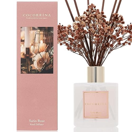 Image of COCORRÍNA Reed Diffuser Sets- 200ml Satin Rose Scented Diffuser with Sticks Home Fragrance for Bedroom Bathroom Living Room, Home & Office Decor