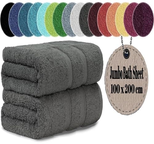 Image of LoomTrove Pack of 2 Extra Large Jumbo Bath Sheets 100 x 200 cm 100% Egyptian Combed Cotton XL Towels Quick Dry Big Bath Sheet Super Soft Hotel Quality Towels Set (Charcoal Grey)
