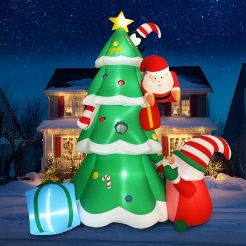 Image of Joeyan 7FT Christmas Inflatable Outdoor Decoration,Inflatable Christmas Tree with Climbing Santa Penguin & Gnome Blow Up Yard Decorations with Built-in LEDs for Xmas Indoor Outside Lawn Garden Porch