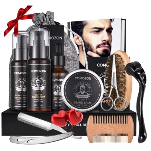 Image of Beard Grooming Kit for Men, 12 in 1 Beard Kit Men Gifts with Beard Roller, Beard Set with Beard Oil, Beard Shampoo, Beard Conditioner, Beard Brush, Beard Balm, Beard Comb, Scissors, Gifts for Him