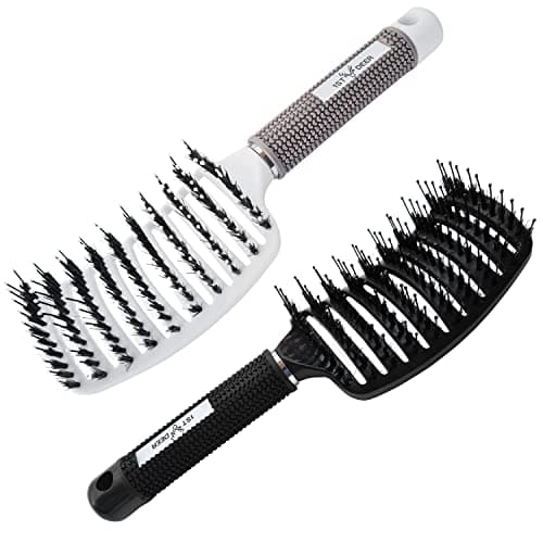 Image of 1st Deer Detangling Nylon Bristle Brush, 2 pcs Styling Hair Brush, Curved Vented Hairbrush for Faster Drying, Detangler for Dry Wet Long Thick Curly Straight Hair (White, Black)
