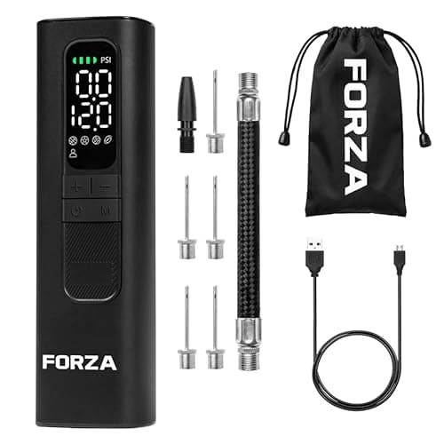 Image of FORZA Digital Ball Pump│Rechargeable Electric Air Pump with LED Torch - Includes Needles & Flexible Hose – Portable Football, Rugby, Basketball & Netball Inflator