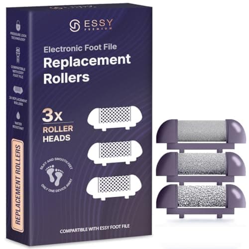 Image of Essy Electric Foot File Replacement Rollers for Hard Skin Remover – Set of 3 Refill Heads with Fine, Medium, and Coarse Textures, Designed for Smooth Feet, Easy Exfoliation, Pedicure Care (Purple)