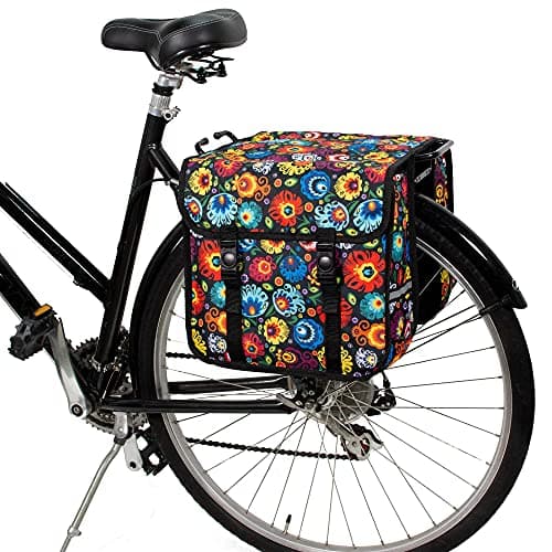 Image of BikyBag Classic CE - Double Bicycle Panniers - 26L Water-Resistant Bike Pannier Bag for Rear Rack | Commuter & Shopping Cycling Bag (Folk Flowers)