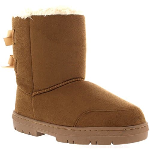 Image of Holly Womens Twin Bow Tall Classic Waterproof Winter Rain Snow Boots, Light Tan, 5 UK