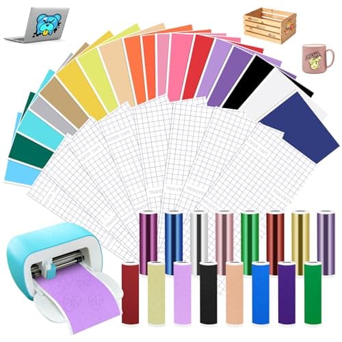 Image of 34 Sheets 12" x 5.5" Smart Vinyl Permanent for Cricut Joy with 8 Plotter Transfer Film Set, Glitter Chrome Gloss Self-Adhesive Plotter Film for DIY, Phone Cases, Laptops, Mugs, Cars
