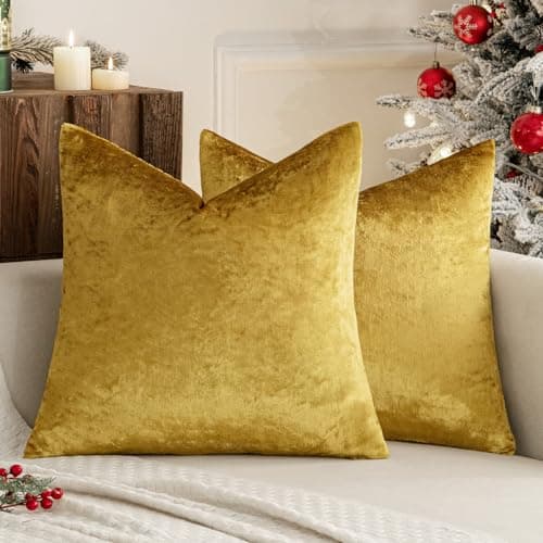 Image of MIULEE Gold Luxurious Velvet Cushion Covers Soft Decorative Square Throw Pillow Case Pillowcases for Livingroom Sofa Bedroom with Invisible Zipper 18"x18" 45cm x 45cm 2 Pieces