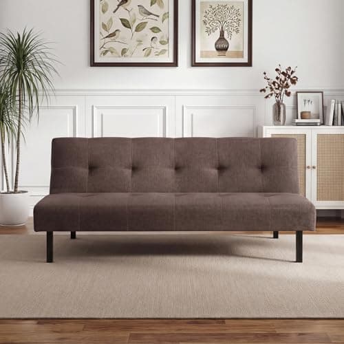 Image of Panana Modern 3 Seater Sofa Bed, Fabric Upholstered Sofa bed with Metal Legs,Futon Recliner Lounge for Living Room, Spare Room, Bedroom (Brown)
