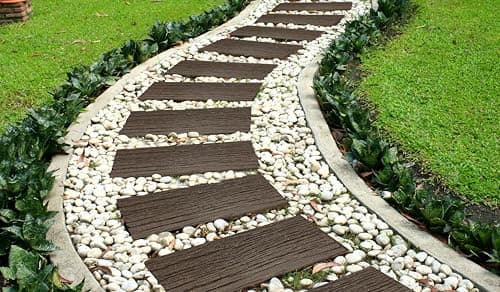 Image of Nicoman Railroad Tie Garden Stepping Stone Wood Effect Railway Sleeper Eco Friendly Rubber Rail Road Outdoor Sleepers - (Earth, 61x25.5cm, Set of 2)