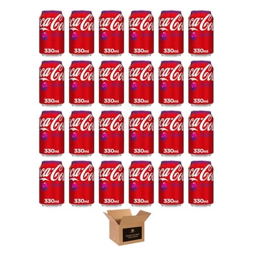 Image of Coca Cola Soft Drinks Variety Pack – Original Taste, Diet Coke & Zero Sugar Fizzy Drinks, Classic Refreshing Cola Cans & Bottles for Party Gathering | (330ml-Can 24 Pack, Cherry-£1.09)
