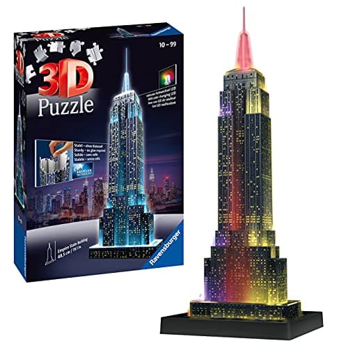 Image of Ravensburger Empire State Building 3D Jigsaw Puzzle for Adults and Kids Age 12+, Night Edition with LED Lighting - 216 Pieces - No Glue Required