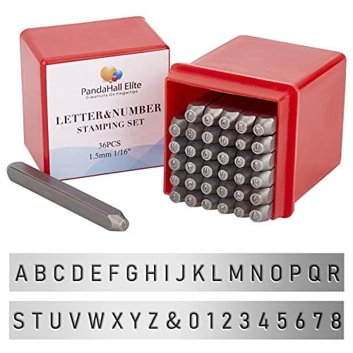 Image of PH PandaHall 36pcs Iron Number Punch, Numbers and Letter Punch Set Letter Alphabet A-Z and Number 0-8 Mental Stamps and Ampersand &, Black,1.5mm Alphabet and Numbers,60x6x1.5mm