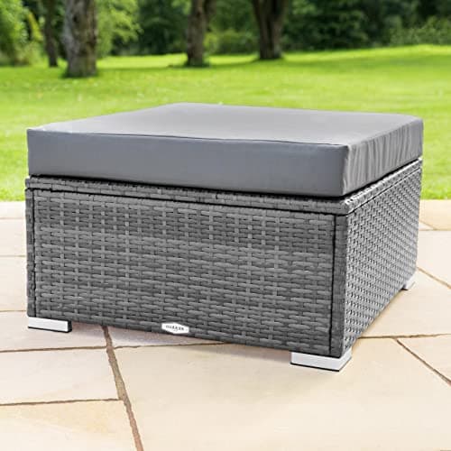Image of Harrier Large Ottoman Stool – Footstool Pouffe with Padded Seat Cushion [Single or Pair] – Rattan or Aluminium Outdoor Patio Furniture – Grey (Rattan [80cm x 80cm], Single)