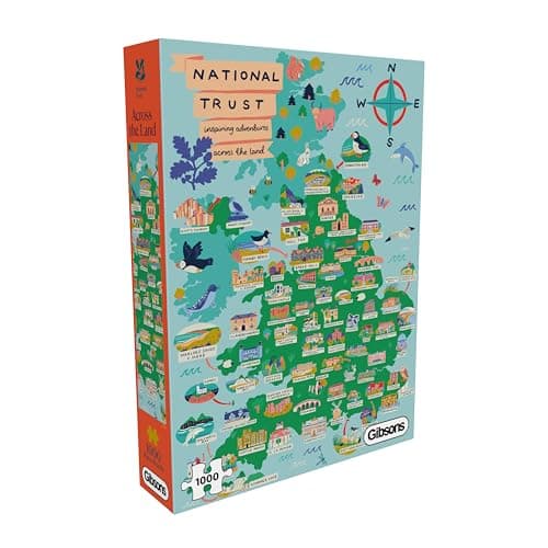 Image of Gibsons National Trust Across the Land 1000 Piece Jigsaw Puzzle for Adults – Colourful Educational Illustrated Map Adventure Artwork by Lauren Radley – Sustainably Made in the UK/EU - Great Gift