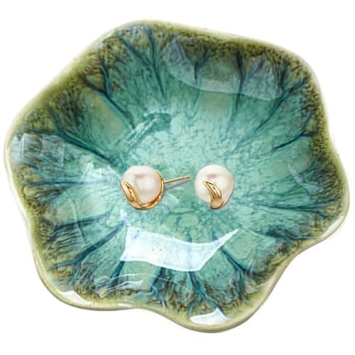 Image of Jewelry Dish Gifts for Women Her Leaf Jewelry Plate Trinket Key Tray Small Ring Dish Holder Nightstand Decor Home Decor Christmas Birthday Friendship Gift For Friend Girl Colleague(Crystal green)