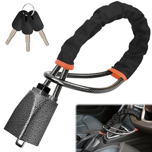 Image of OXNSHEJW Steering Wheel Lock, Car Steering Wheel Locks, Car Seat Belt Lock with Metal Head, High Visibility Car Lock Anti-Theft Device for Car, SUV, Pickup, Van, RV, 3 Keys (Black)