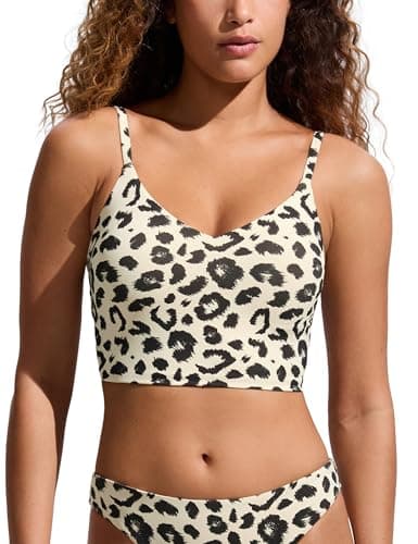Image of CRZ YOGA Women's Bikini Tops Adjustable Spaghetti Straps Swimsuit Padded Athletic Bathing Suit Primulin Leopard Print 12