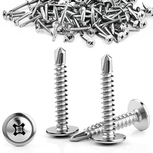 Image of Sturiz 110pcs Self Tapping Screws Metal Drilling Wafer Head Screws M4.2x50mm 410 Stainless Steel Modified Truss Head Self Tapping Tek Screw for Sheet Metal Steel Aluminum Wood Plastics