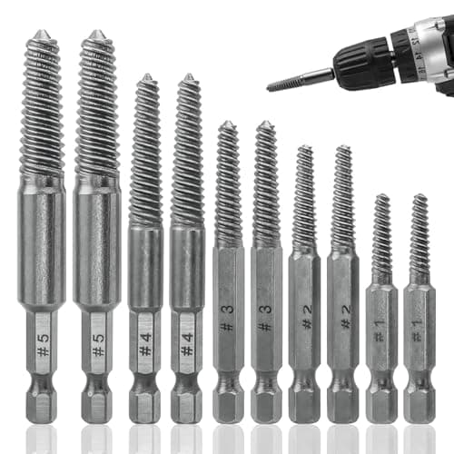 Image of Screw Extractor Drill Bit Set, 10 Pcs 1/4" Hex Shank Screw Extractor Set, Screw Remover and Extractor Bit Set, 5 Sizes Stripped Screw Removal Tool for Removing Broken Bolts, Studs