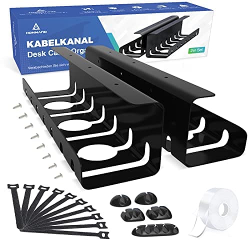 Image of HOMMAND Under Desk Cable Management Tray 2 Pack - Sturdy Steel Tray With Self Adhesive and Drilling Mounting, Tidy Office and Home Desk