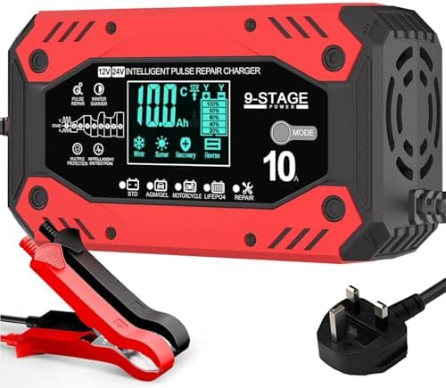 Image of 10-Amp Car Battery Charger & Maintainer 12V/24V Automotive Smart Trickle Charger with Temperature Compensation - For Cars, Trucks, Motorcycles & More