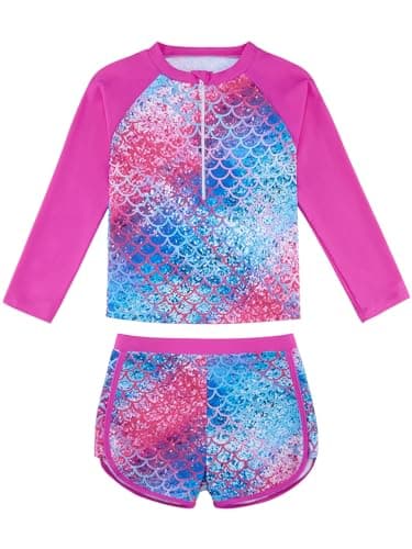 Image of Girls Rash Guard Swimsuit Bathing Suit Swim Set UPF 50+ Protection Two Pieces Long Sleeve Swimming Sets for 3 4 5 6 7 8 9 10 Years
