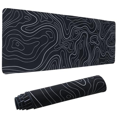 Image of Large Mouse Pad,Black Topographic Contour Gaming Mouse Mat, Extended XL Mousepad with Non-Slip Rubber Base,Office Full Desk Mat with Stitched Edges,Long Keyboard Mouse Pad,31.5×11.8×0.12in(Black)