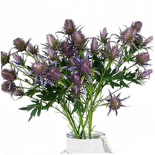 Image of Ginwrek Artificial Thistle Flowers, 8 Pcs Blue Thistle Artificial Flowers, Realistic Sea Holly Spray, 10-head Faux Eryngium Stems For Wedding & Home Decor, Light Blue