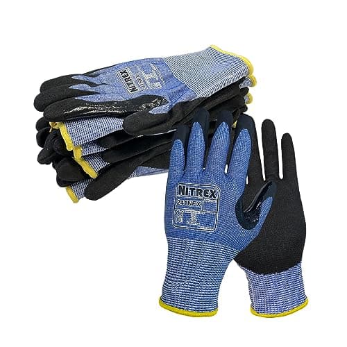 Image of NITREX Unigloves 10 Pairs - General Handling Cut Resistant Gloves with Sandy Nitrile Palm Coating, Featuring NitreGuard Technology and NitreGrip Technology in Black or Blue, Size 6