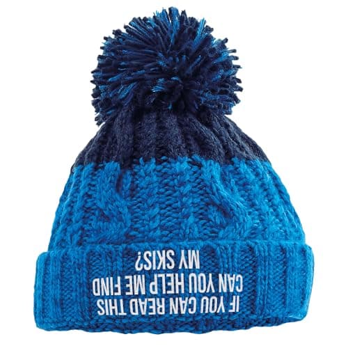 Image of Funny Skiing Apres Beanie If You Can Read This Can You Help Me Find My Skis Ski Trip Accessory Winter Walking Unisex Embroidery Hat, One Size, Blue/Navy
