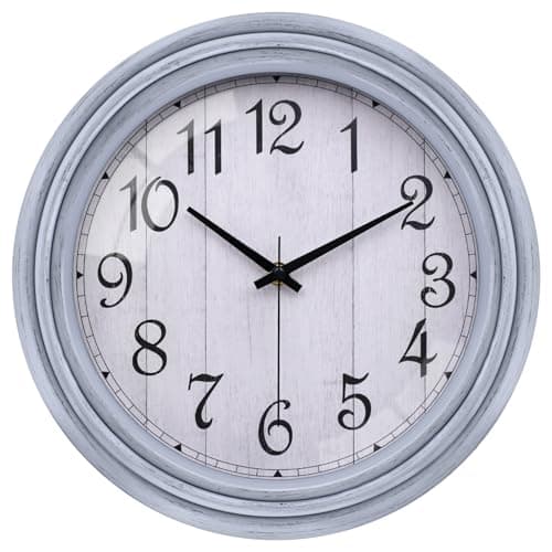 Image of VIKMARI Retro Blue Wall Clock, 30cm Vintage Silent Non Ticking Clock for Kitchen Living Room Office Bedroom Bathroom