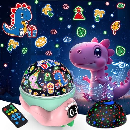 Image of Dinosaur Night Light Projector for Kids Pink Dino Toys for Boys, Star Night Lights with Music and Timer, 17 Mode Color Changing Lamp with Remote, Christmas Birthday Gift for Baby Girl Boy