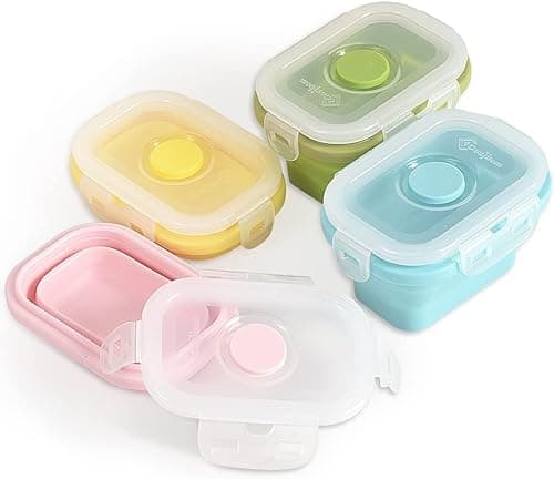 Image of Angaekkot Pack of 4 Silicone Collapsible Containers, Food Storage Containers with Lid, Silicone Stackable, BPA-Free, 150 ml Foldable Food Storage Containers with Snap Lid