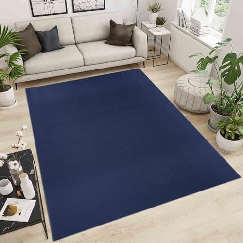 Image of Simple Low Pile Rugs Living Room – Modern Tufted Area Rugs for Living Room with Felt Backing Navy 120x170 cm