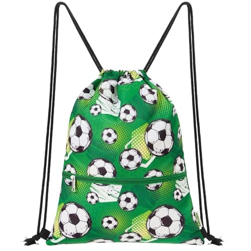 Image of WAWSAM Drawstring Bags for Kids, Football Gym Bag for Boys, Waterproof Gym Swim Bag for Swimming Beach String Cinch Backpack, Back to School Birthday Gift with Zippered Pocket