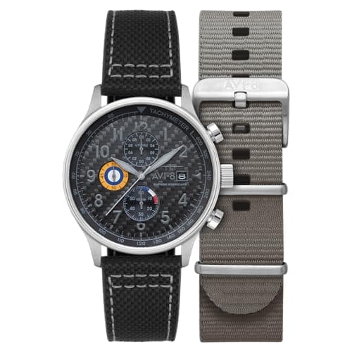 Image of AVI-8 Men's 43.5mm Hawker Hurricane Classic Chronograph Carbon Fiber Black Watch with Leather Strap AV-4011-0W