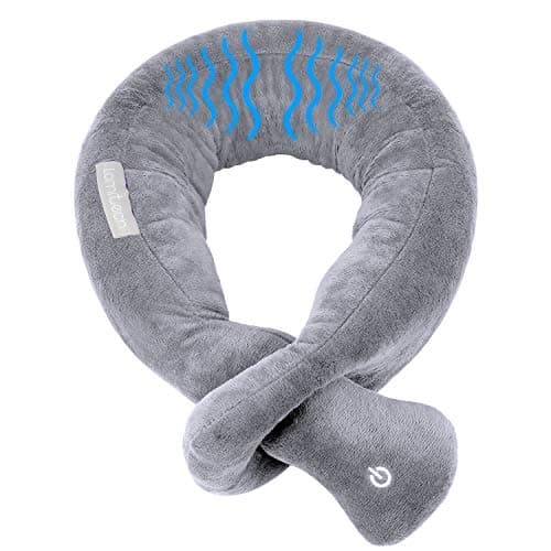 Image of lomitech Vibrating Travel Neck Pillow – Adjustable Massage Neck Support with Vibration, Battery Operated,Soft Filled Airplane Pillow for Flights, Car, Train & Long Journeys(Gray)