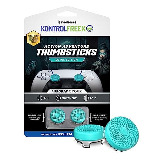 Image of KontrolFreek Lotus for Playstation 5, PS5 and Playstation 4, PS4, Performance Thumbsticks, 2 Mid-Rise Concave, Teal/Clear