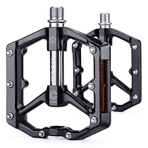 Image of CXWXC Road/MTB Bike Pedals - Aluminum Alloy Bicycle Pedals - Mountain Bike Pedal with Removable Anti-Skid Nails (Black-Titanium)