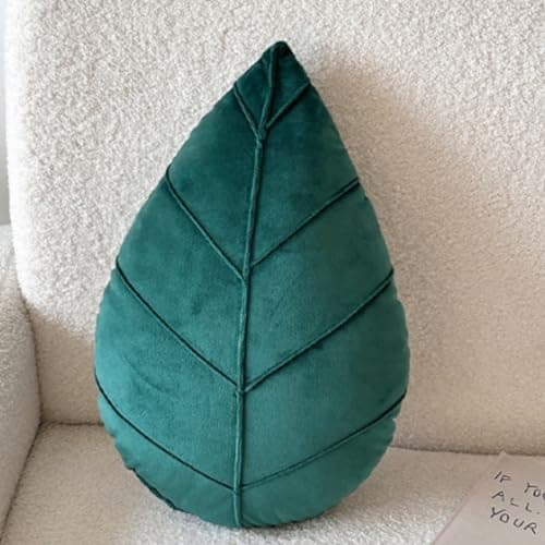 Image of OUKEYI Leaf Throw Pillow, 38x25cm 3DDecorative Plant Soft Plush Leaf Shaped Cushion Novel Plush Backrest Pillow Plant Sleeping Mat Bedroom Sofa Sofa Living Room (Dark green)