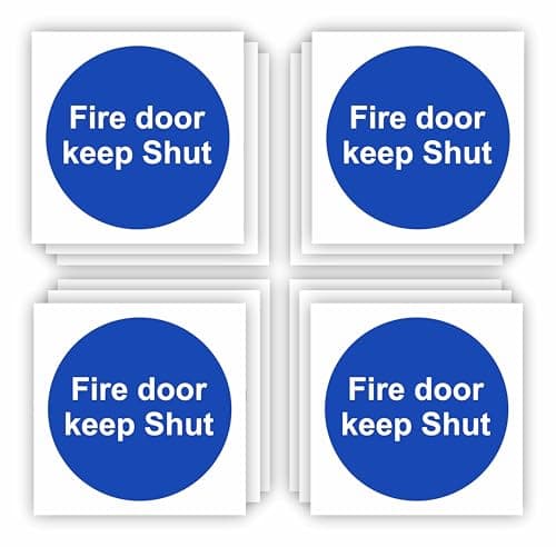 Image of Conjured Fire Door Keep Shut Signs 12-Pack (Square Shaped) Self-Adhesive Signs/Vinyl Decal Stickers with Strong But Removeable Adhesive